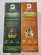 NEW SEALED Beworths Veggies  & Fruits Liquid Drops Dietary Supplements 2 oz ea
