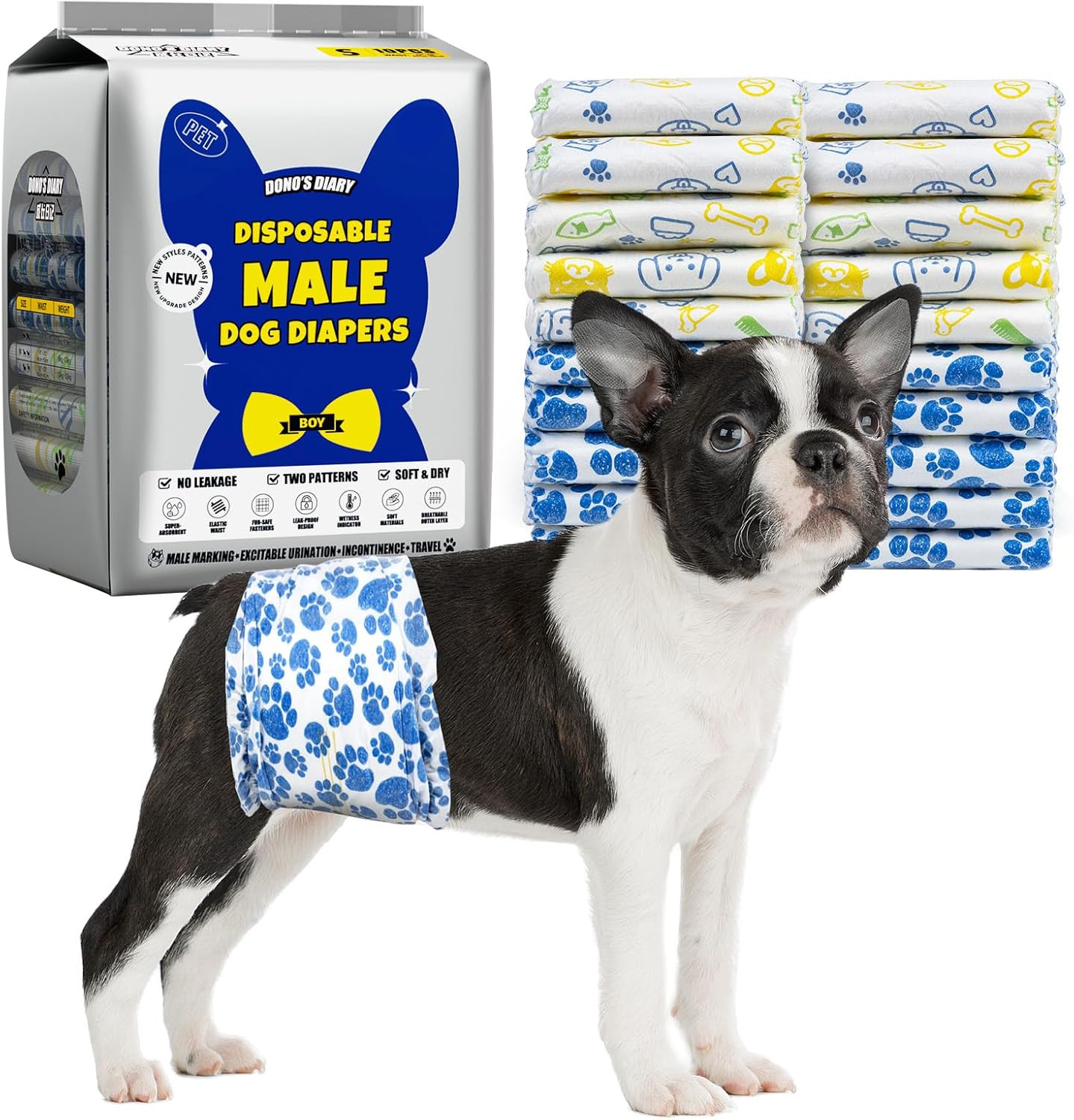 Pannolini Cani Maschi, 30 Pezzi, Pannolini per Cani Maschi per Incontinenza, Ind