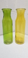 2 NEW Green & Yellow  Glass Vases Flowers Candles Crafts 8" Tall GL1