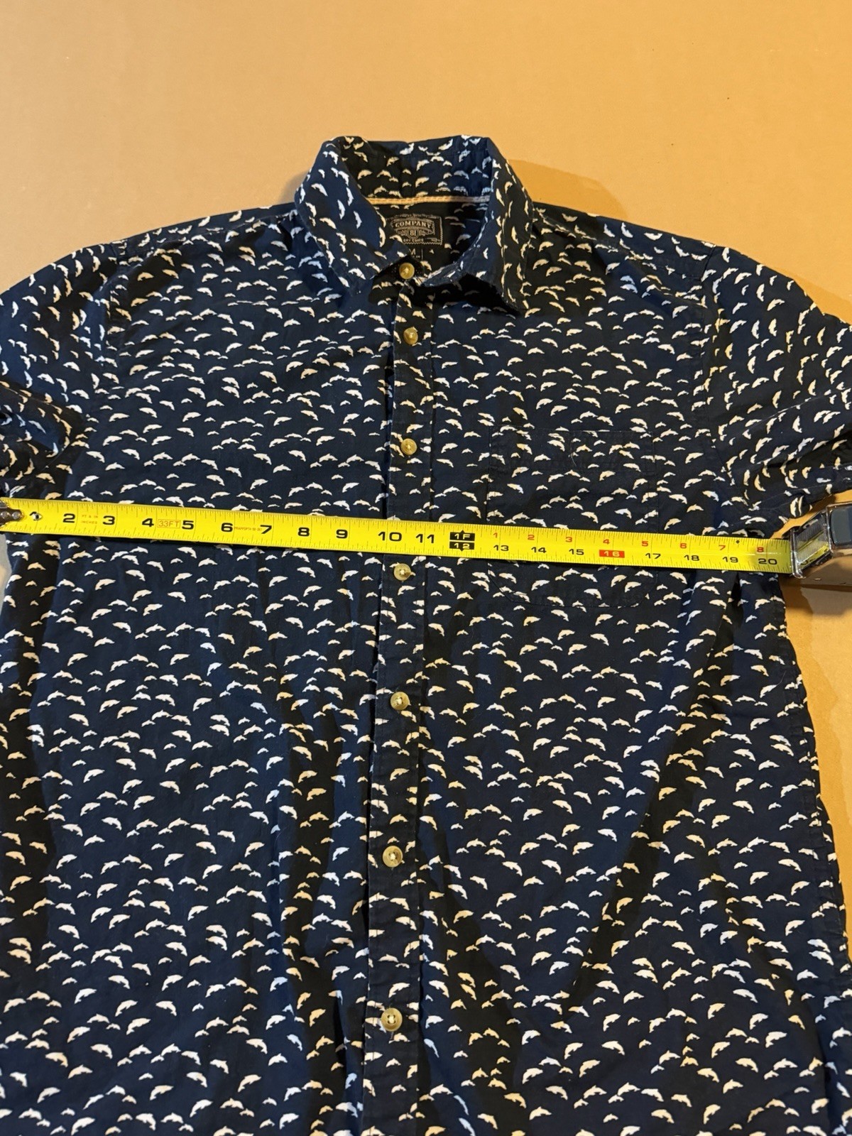 Company 81 Men’s Medium Blue Fish Print Button Up Shirt Casual Short Sleeve M image 4
