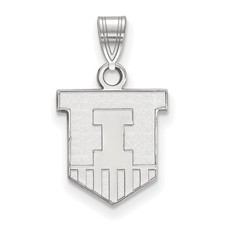 14k White Gold LogoArt University of Illinois Victory Badge Small Pendant