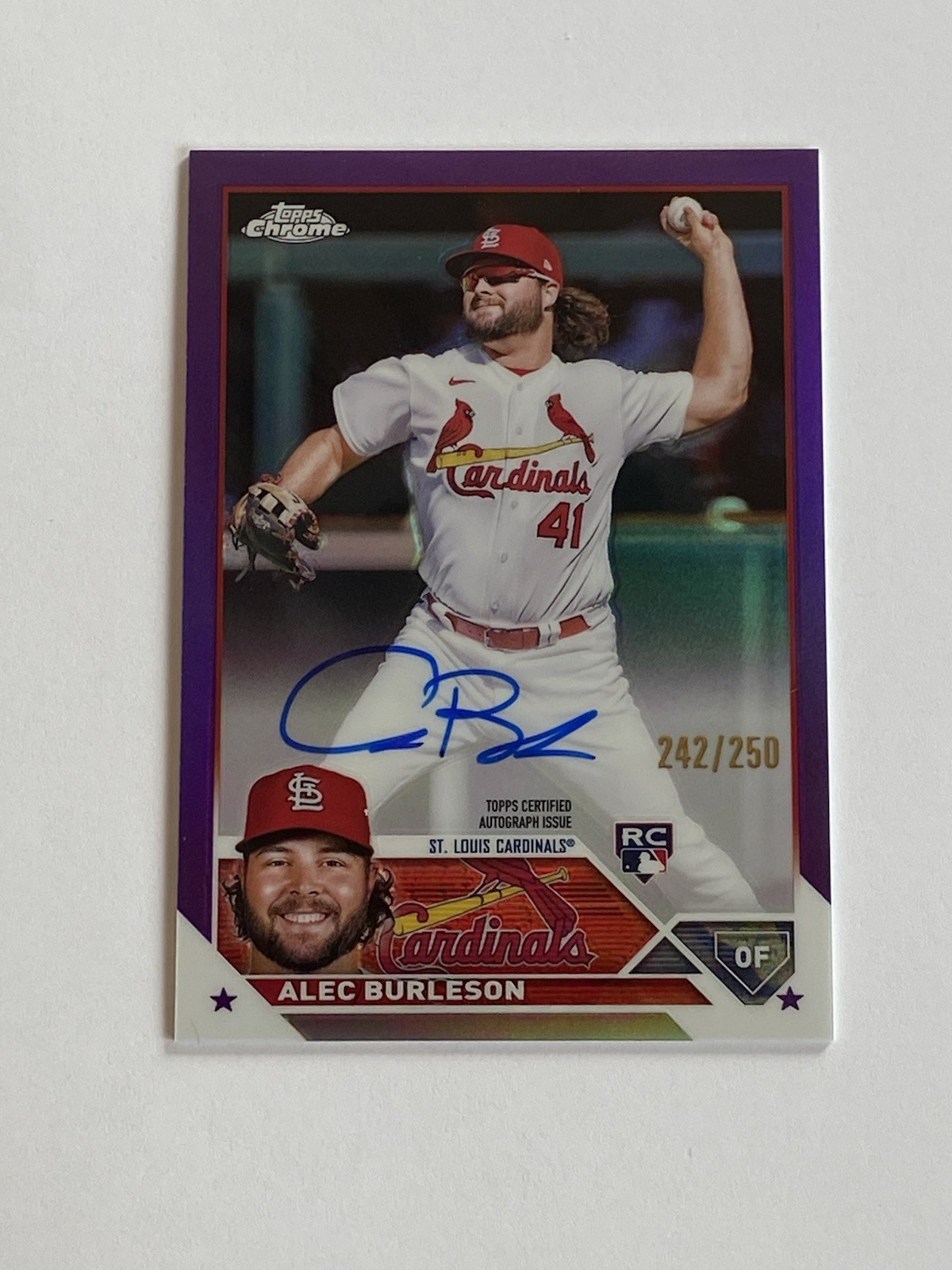 Alec Burleson 2023 Topps Chrome Purple Refractor Auto /250 #RA-AB