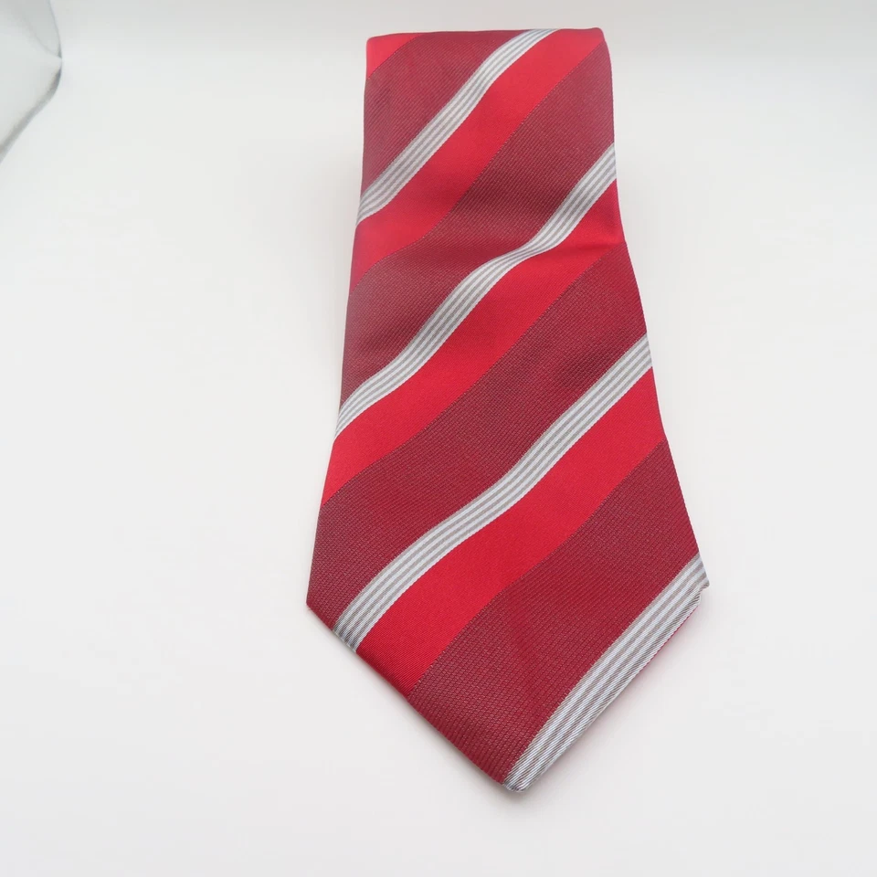 Corbata Salvatore Ferragamo Seda Rojo Gris Rayas 3.5" Ancho 59" Largo Italia Foto 3 de 4