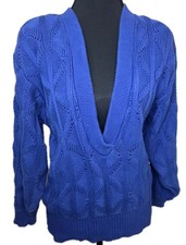 Vintage 80s Pierre Cardin Blue Deep V Knit Sweater USA Preppy Dadcore
