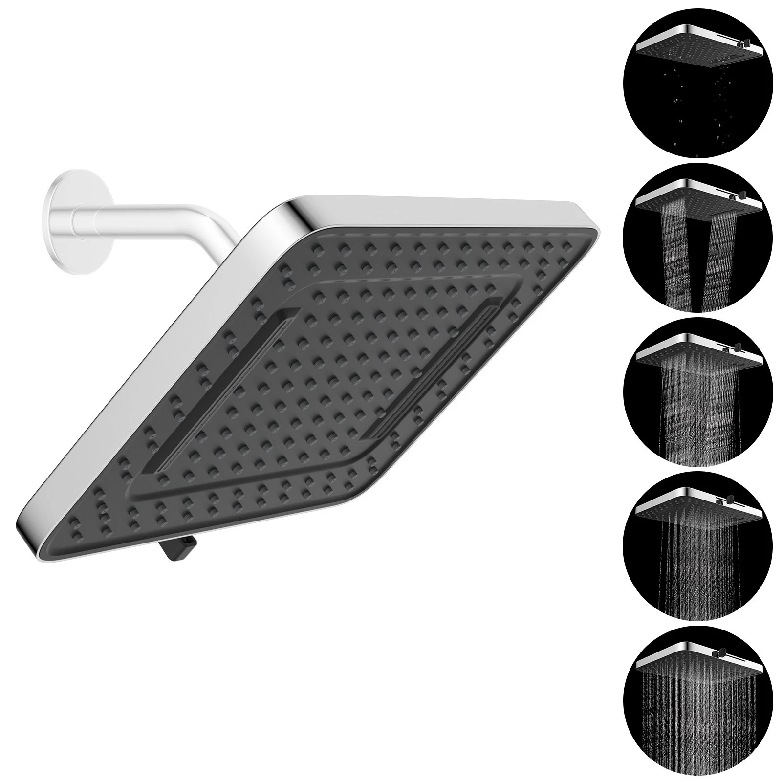 Chrome Rain Shower Head High Pressure Shower Head 5 Seetings Fixed Showerhead US