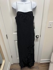 Scala Beeta Grover Vintage Black Silk Beaded Evening Dress Maxi Formal Large NWT