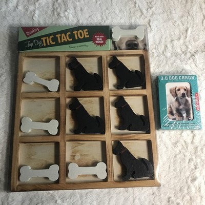 NEW Dog Lover Top Dog Wooden Tic Tac Toe Dog/Bone & 3-D Dog Card Game Toy