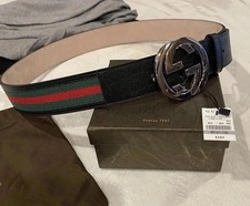 Autentica cintura Gucci Web nera verde righe rosse, misura 100 cm uomo 34-36