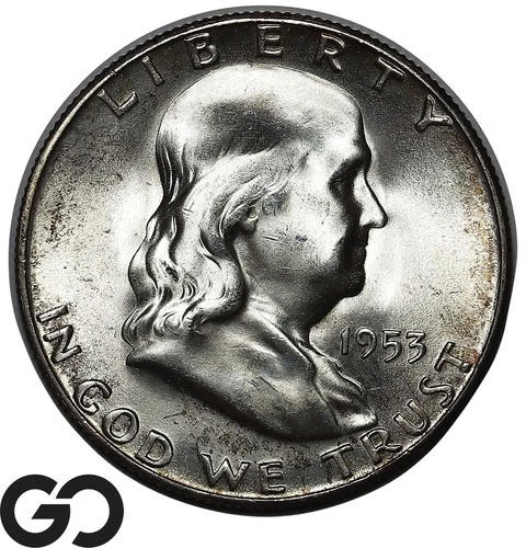 1953-S Franklin Half Dollar, Beautiful Solid Gem BU++