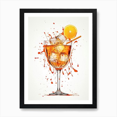 Aquarell Aperol Spritz Floral gerahmt Wandbild Poster Leinwanddruck Bild