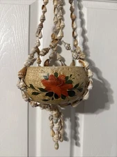 Vintage Seashell Plant Hanger with Pottery Planter Shell Macrame 2 Pc Set BOHO