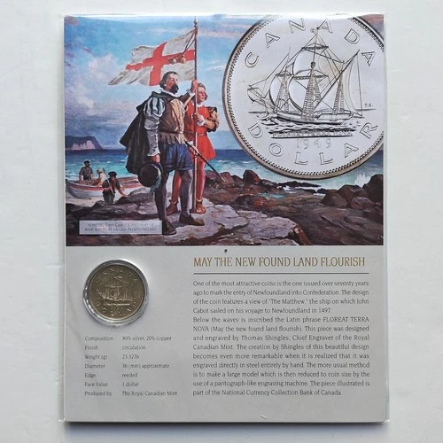 1949 RCM Newfoundland Silver Dollar Vintage Coin With Canadian History Art Board