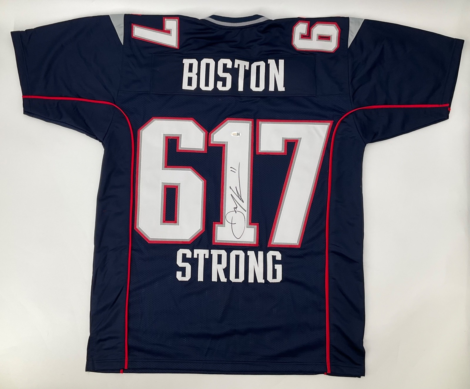 Julian Edelman Autographed Signed New England Patriots BOSTON STRONG CUSTOM JERSEY JSA COA 