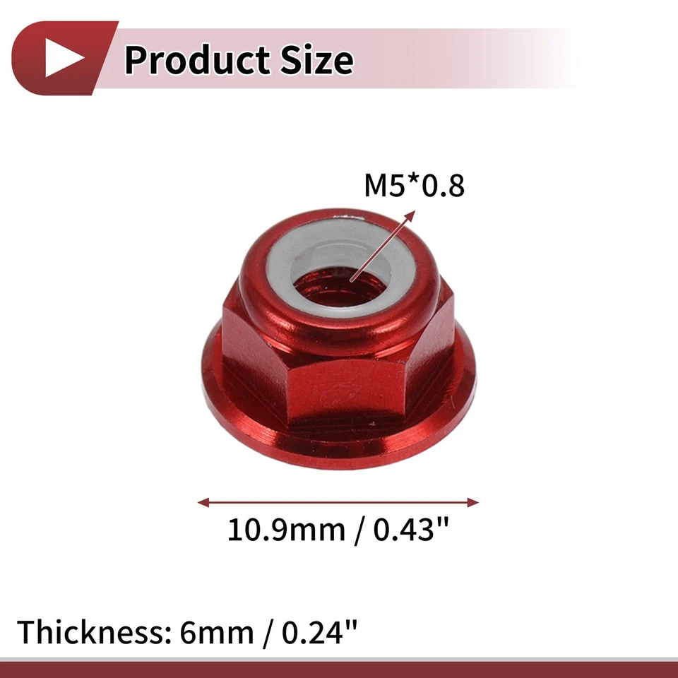 5 Stück M5x0.8 Bundmuttern für Auto, 6mm, rot, Alu, Kunststoff, Gummi - Bild 4 von 4