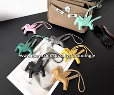 Sallys Handmade Real Leather Horse Crocodile Emboss Wing Key Chain Charm Pendant