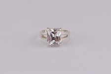 Sterling Silver Emerald Cut Cubic Zirconia Solitaire Split Band Ring 925 Sz: 6