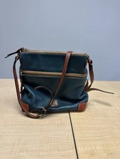 Real Dooney & Bourke Pebble Grain Leather Crossbody Teal Double Zip Red Lining