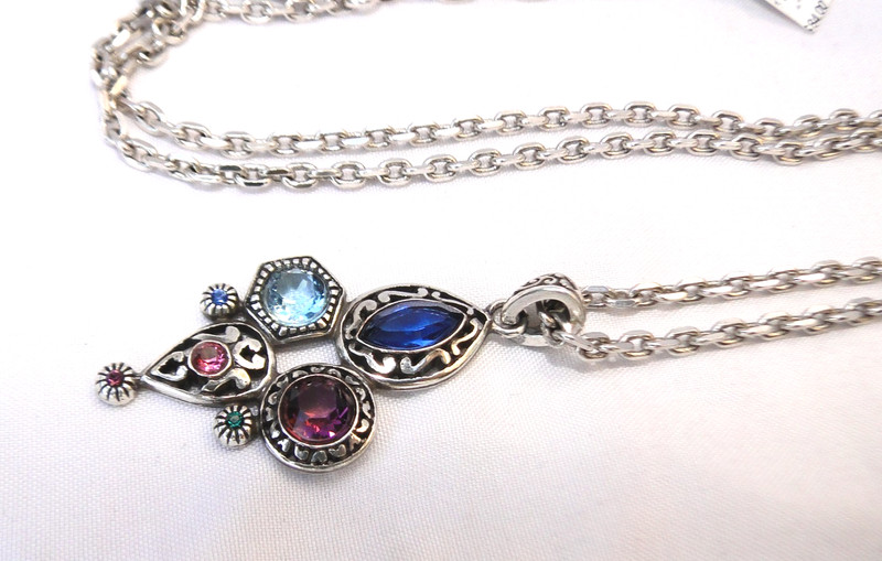 NWT Brighton Elora Gems Silver & Multi-colored Crystal Pendent Necklace $84