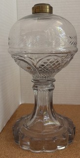 Antique EAPG Clear Glass Kerosene Oil Lamp Scalloped Base Round Ball Center