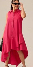 ANTHROPOLOGIE MAEVE Asymmetrical BUTTONDOWN RUFFLE MIDI DRESS PINK Large