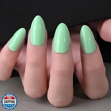 evpct Glossy Press on Nails Short Almond Short for Women, Green Fake Nail wit