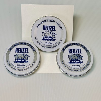 Reuzel Clay Matte Pomade Strong Hold Water Based Mens Hair Style 3.38oz Lot of 3