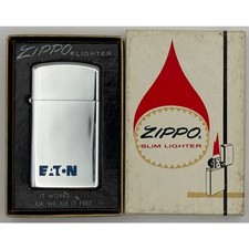 1973 Zippo Slim "Eaton" Windproof Lighter Appears Unfired USA Vintage Pocket