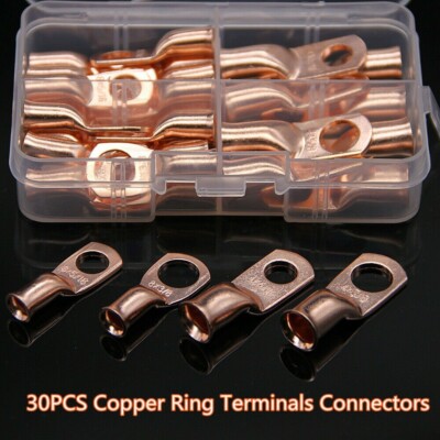 Battery Cable Ends Lugs Ring Terminals Connectors 30PCS Tin Plated Pure Copper Battery Cable Ends Lugs Ring Terminals Connectors 30PCS Tin Plated Pure Copper