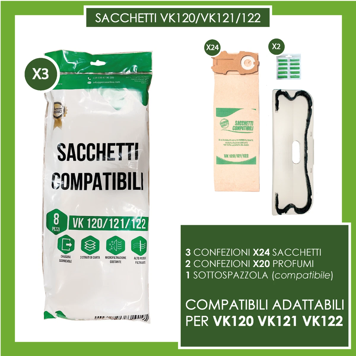 Set Di 32 Sacchetti Folletto VK 120/121/122, Ricambi Set Di 32 Sacchetti Folletto VK 120/121/122, Ricambi