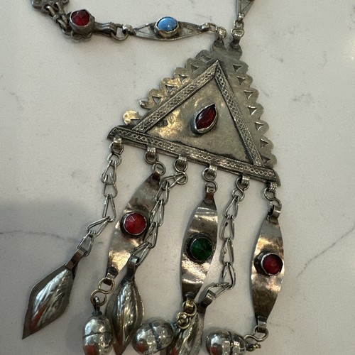 Kazakh Alpaca Necklace, Glass Beads Large Triangle Necklace, - Picture 6 of 9