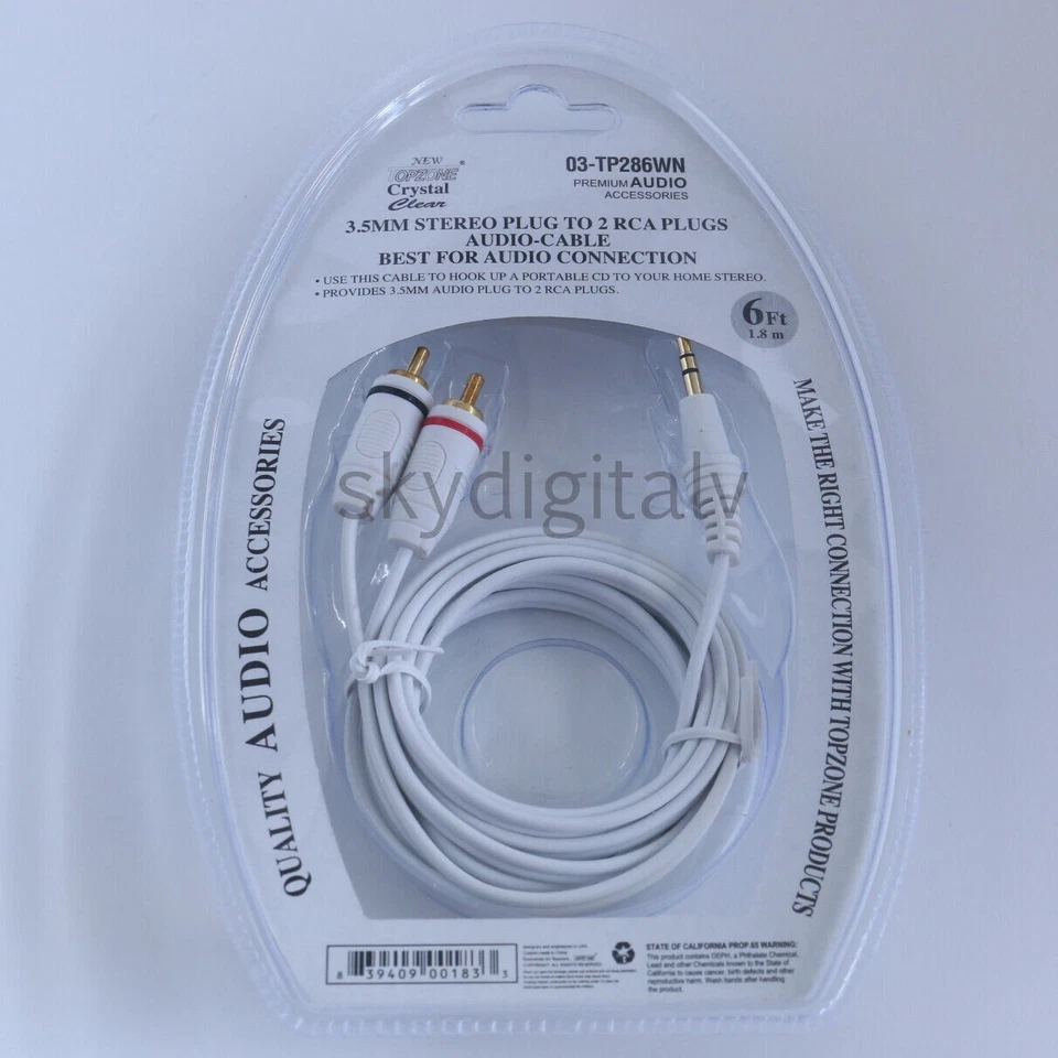 3.5mm Stereo Plug to 2 RCA Male Audio Cable 4 MP3 iPhone iPad Kindle PC AUX 6' - Image 2 of 2