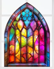 Church Glass Faux Stained-Glass ARCH WINDOW CLING Size 10.6" Vinyl