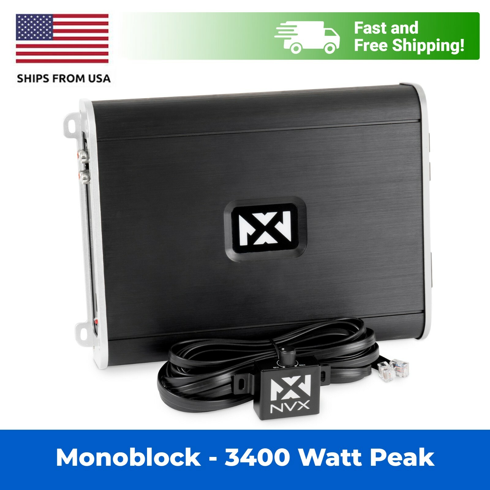 NVX VAD17001 1700 Вт Монофонический Автомобильный усилитель для морских видов спорта мощностью 1700 Вт с пультом дистанционного управления басами