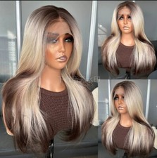Straight Ombre Blonde to Brown Wigs 13x4 Lace Front Wig Pre Plucked for Women