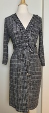 Ann Taylor Women’s Black Ivory Geometric Faux Wrap Dress Long Sleeve Sz 4 Small