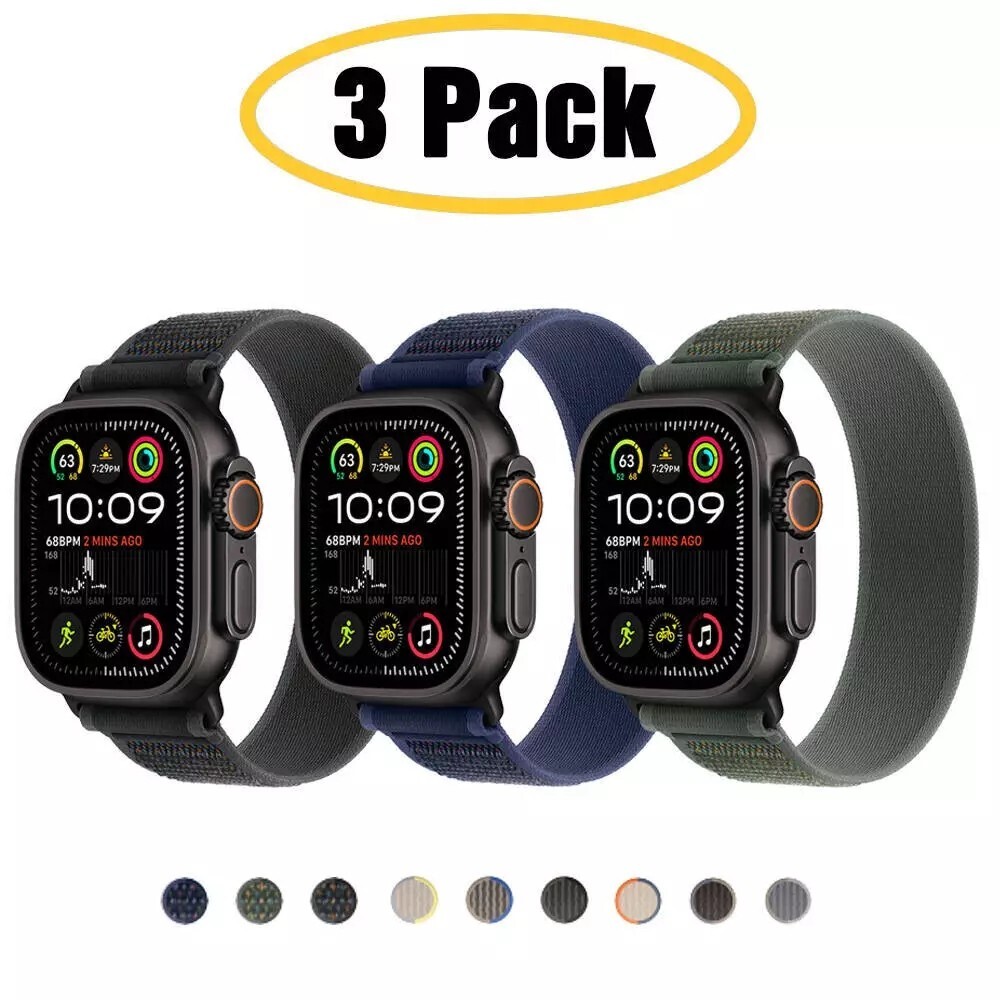 3PCS Trail Loop Nylon Sport Band for Apple Watch 10 9 8 7 44/45/46/49mm Ultra 2