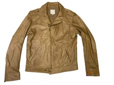 Diesel Women's Tan Xl Biker Style Vintage Soft Leather Jacket Euc
