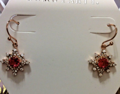 Bomb Party Sparkle Lights the Way Lab Ruby Rose Gold Plated Dangle Earrings 3699