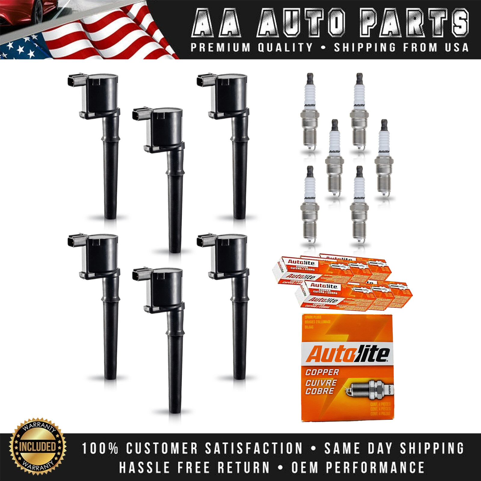 6 Ignition Coils  6 Autolite Spark Plugs for Ford Five Hundred 2005-2007 3.0L