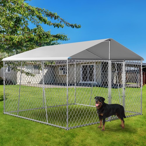 Lyromix Upgraded 10×10×7FT Outdoor Dog Kennel with Roof, Large Dog