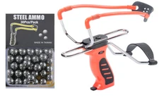 High Velocity SlingShot Hunting Package  30pc Metal Ammo Auto Feed System Orange