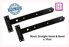 STRAIGHT HOOK & BAND BLACK HINGES HEAVY DUTY STABLE GARAGE SHED BARN DOOR D1