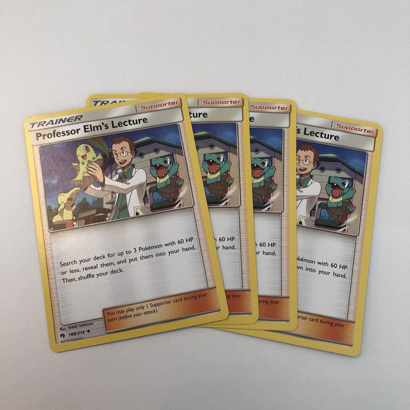 4x Professor Elm's Lecture 188/214 Lost Thunder Pokemon Playset x4 Uncommon