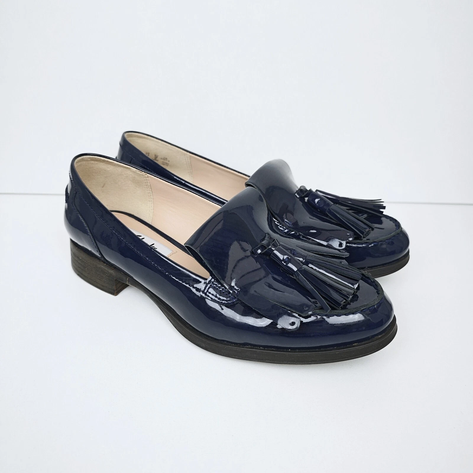 Mocassini Clarks Narrative UK 5D Navy da donna Busby Folly nappa scarpe mocassino