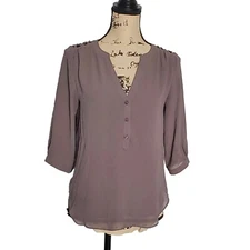 Naked Zebra 3/4 Sleeve Pop Over Double Layer Vee Neck Criss Cross Shoulder Top S