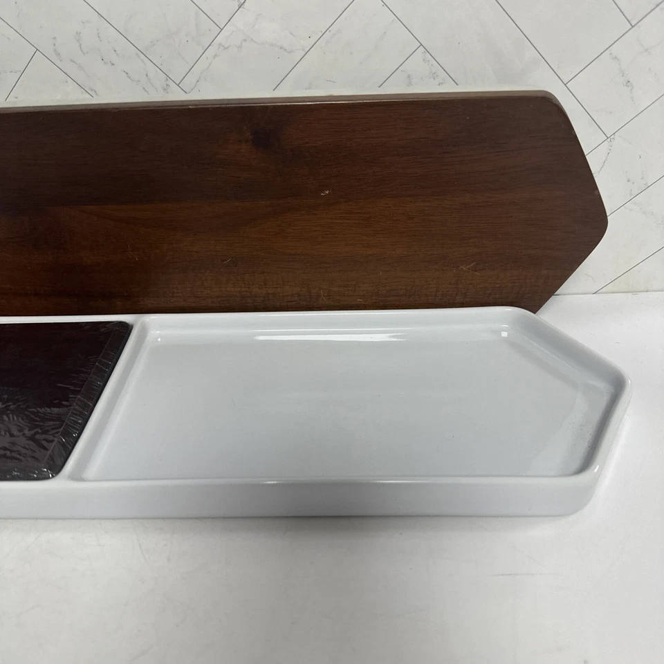 Libbey Urban Story Geometric 2pc Tray Wood Ceramic & Wood/Marble 2 tone Platter - Image 3 of 4