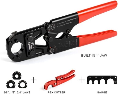 PEX Pipe Crimping Tool Kit For 3/8-inch, 1/2-inch, 3/4-inch, 1-inch With Cutter - Picture 6 of 11