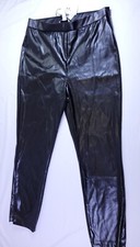 H Halston Womens Black Faux Leather Legging Pull on Size Large L $89