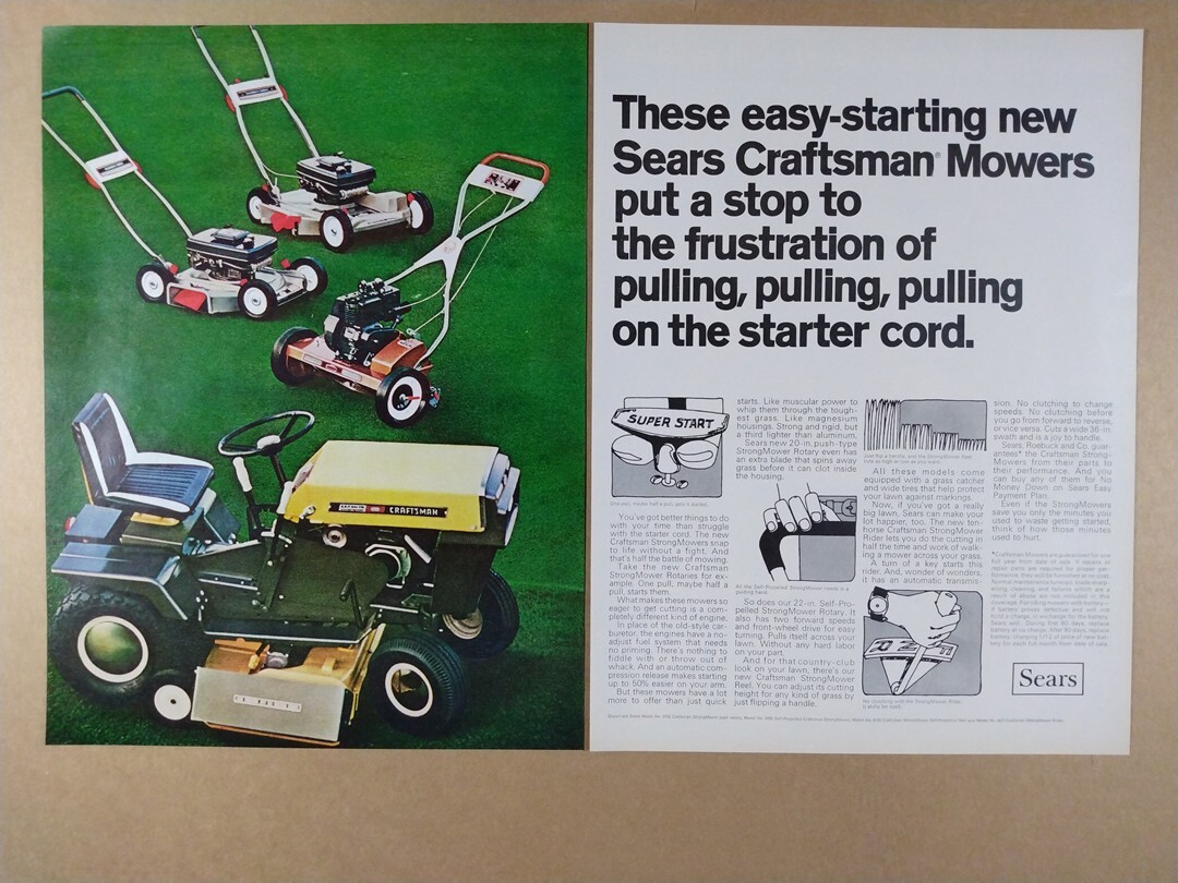 1969 Sears Craftsman Riding Rotary Reel Mowers vintage print Ad