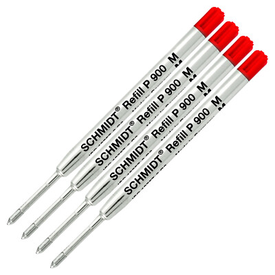 4 Pack - Schmidt P900 Red Medium Nib Parker Style Ballpoint Refill
